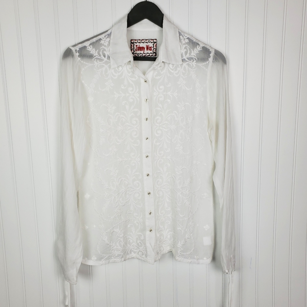 Johnny Was Embroidered White Blouse XS - Picture 1 of 10